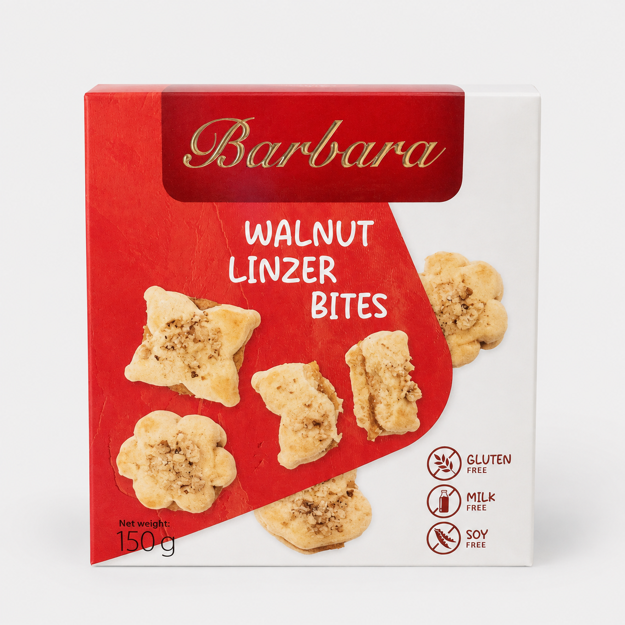 Barbara glutenfreies Linzergebäck mit Aprikosenfüllung und Walnussbestreuung, 150 g